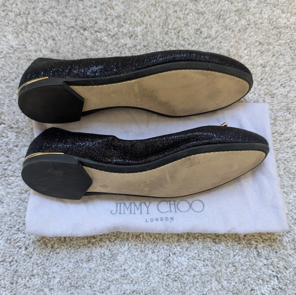 Jimmy Choo Jennie Glitter Black Flats Size 36.5 EUC - Picture 3 of 5
